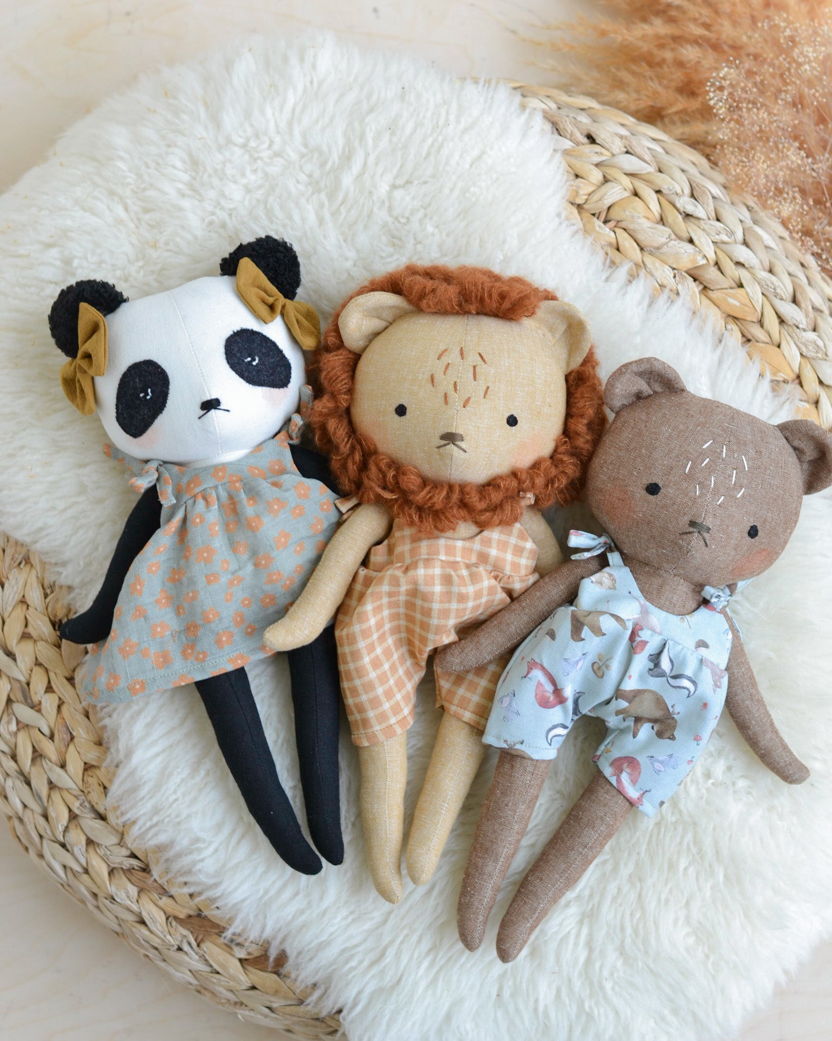 Sewing Pattern Bear, Lion, Panda Stuffed Animal