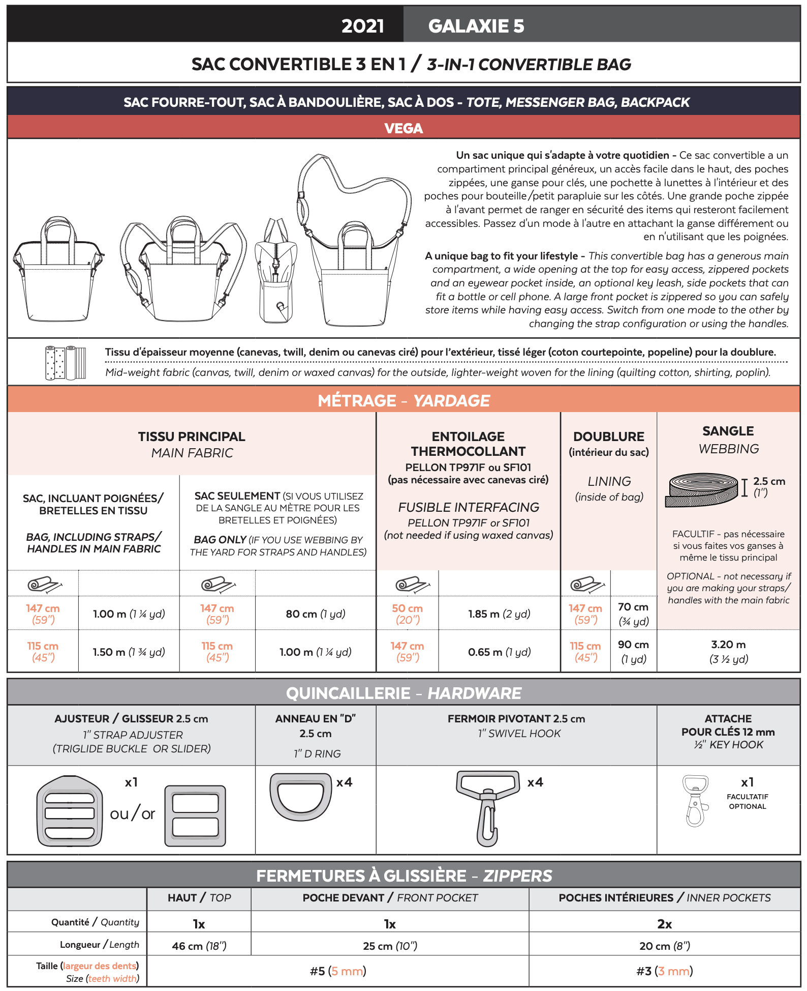 2021 // GALAXIE 5 - 3-in-1 Convertible backpack - Jalie