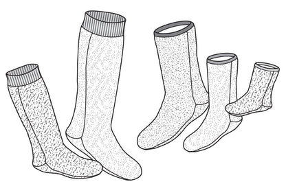 Five polar socks black and white line drawings