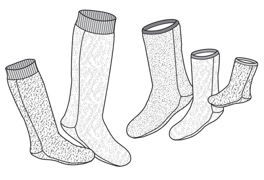 Five polar socks black and white line drawings