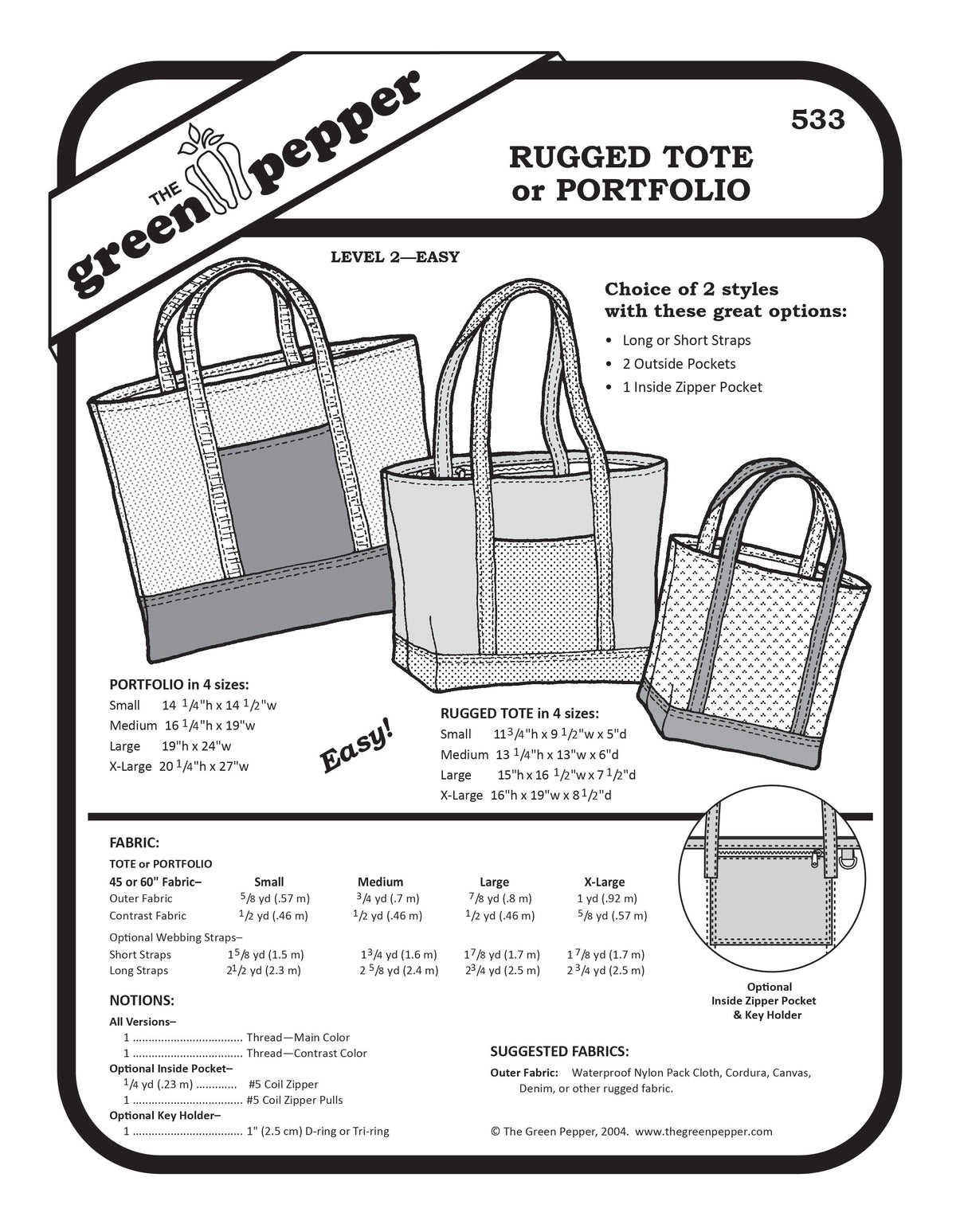 File Patter Info.pdf 533 – Rugged Tote & Portfolio | The Green Pepper - PDF Sewing Pattern ...