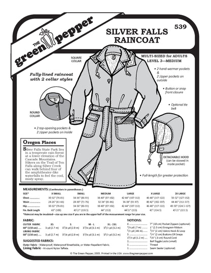 Cover of 539 Silver Falls Raincoat sewing pattern