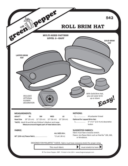 Image of cover of 542 Roll Brim Hat sewing pattern cover