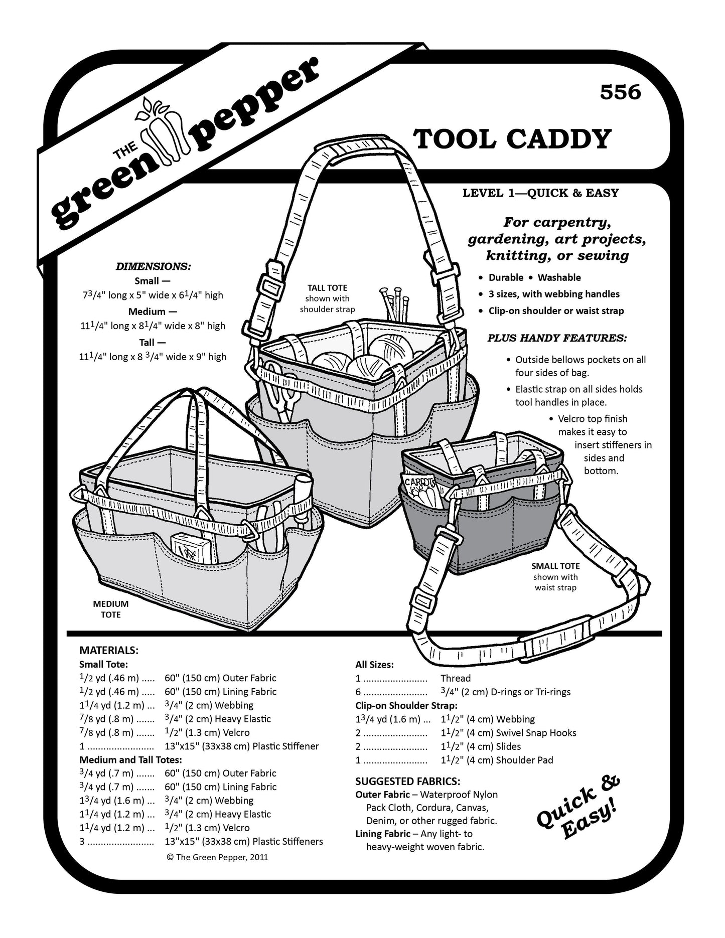 image of sewing pattern cover for 556 Tool Caddy pattern.
