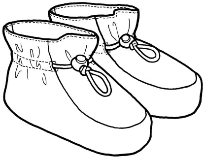 Line drawing of botties with cord and toggle