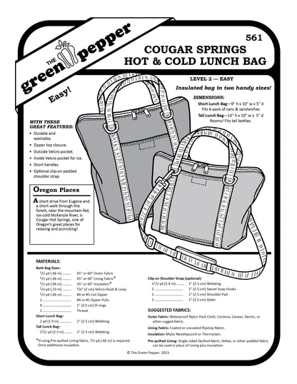 cover of sewing pattern for 561 Cougar Springs Hot & Cold Lunch Bag.