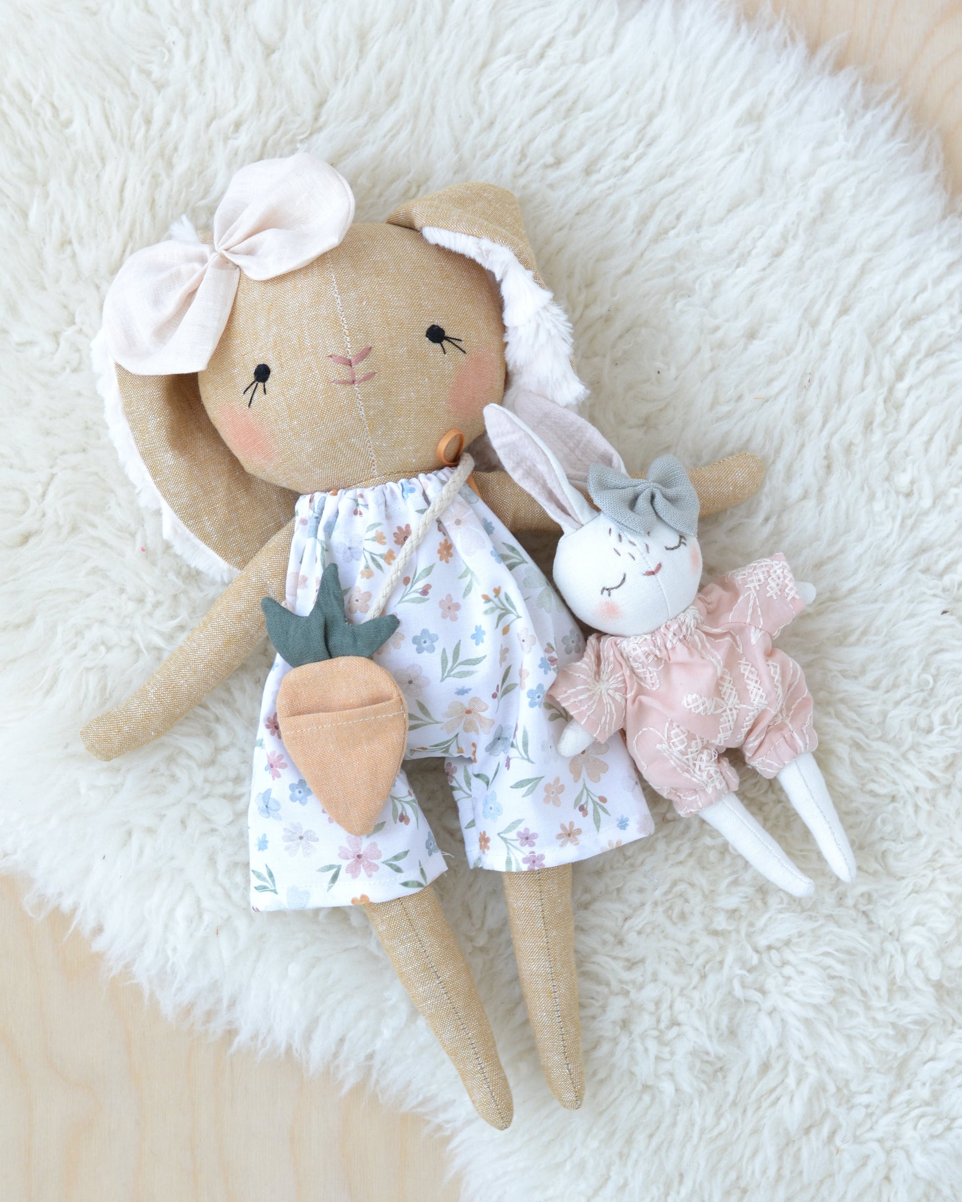 Sewing Pattern for Bunny Stuffed Animal + Carrot Bed