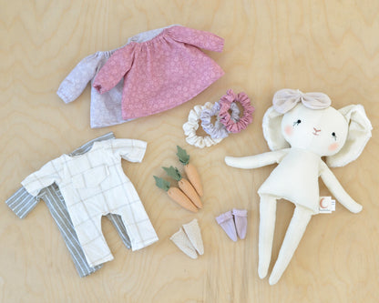 Bunny Doll Stuffed Animal Sewing Pattern + 2 outfits