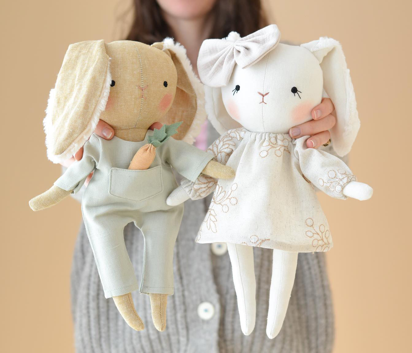 Bunny Doll Stuffed Animal Sewing Pattern + 2 outfits