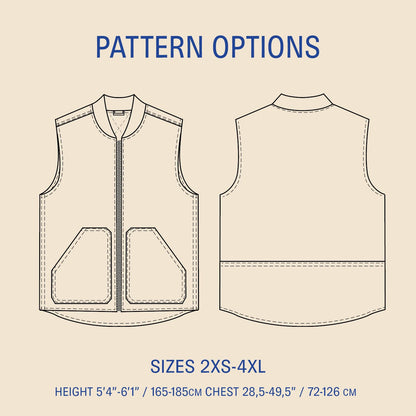 Outline drawing of th eozark vest sewing pattern