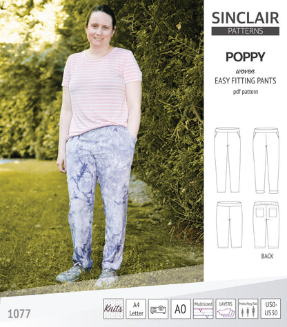 Poppy easy fitting pants for woven fabrics (PDF)