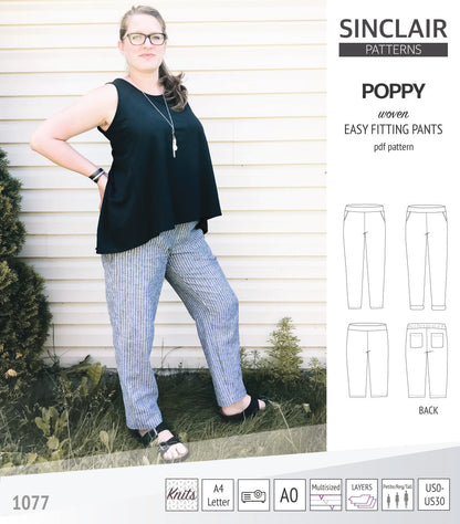 Poppy easy fitting pants for woven fabrics (PDF)