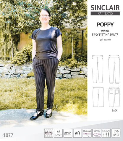 Poppy easy fitting pants for woven fabrics (PDF)