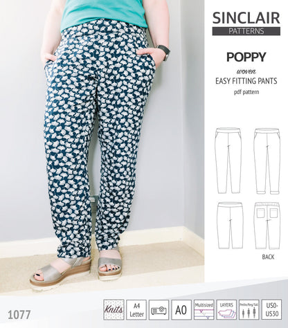 Poppy easy fitting pants for woven fabrics (PDF)