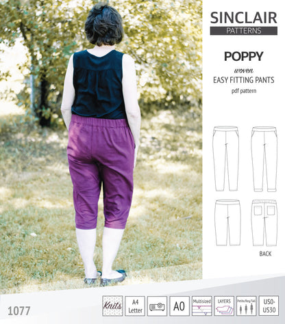 Poppy easy fitting pants for woven fabrics (PDF)