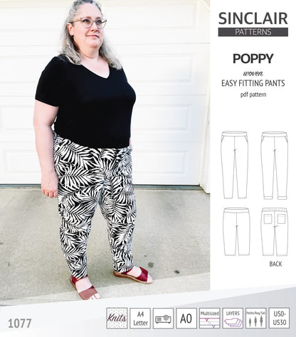 Poppy easy fitting pants for woven fabrics (PDF)