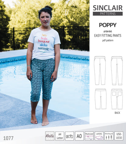Poppy easy fitting pants for woven fabrics (PDF)