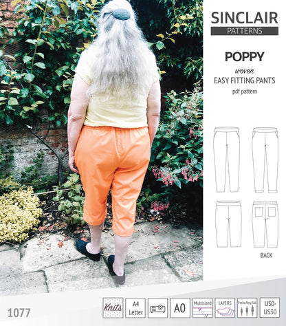 Poppy easy fitting pants for woven fabrics (PDF)