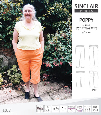 Poppy easy fitting pants for woven fabrics (PDF)