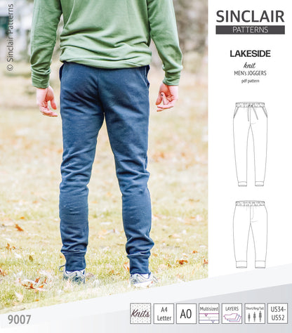 Pdf sewing pattern Lakeside knit joggers for men by Sinclair Patterns