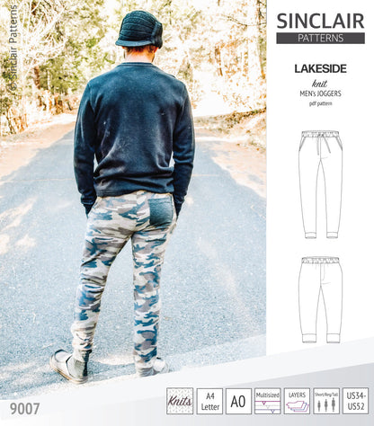 Pdf sewing pattern Lakeside knit joggers for men by Sinclair Patterns
