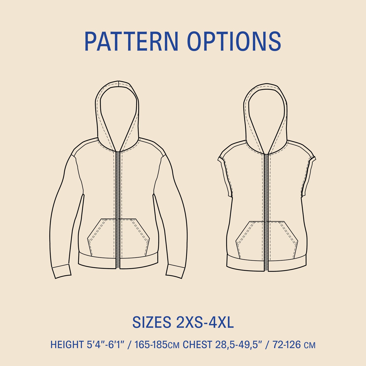 Zipper Hoodie Sewing Pattern - Unisex