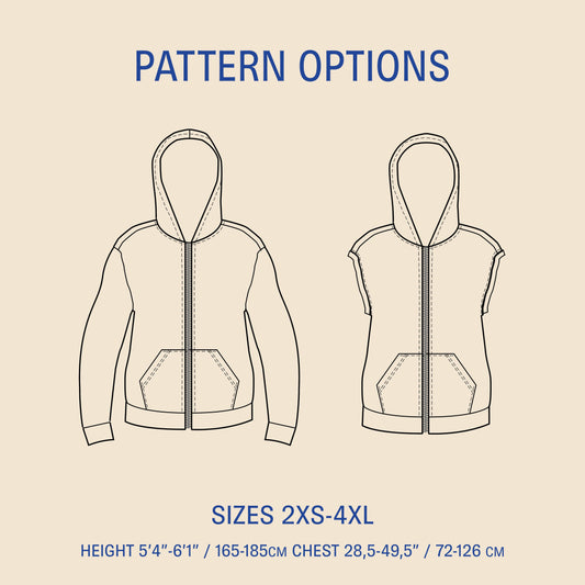 Zipper Hoodie Sewing Pattern - Unisex