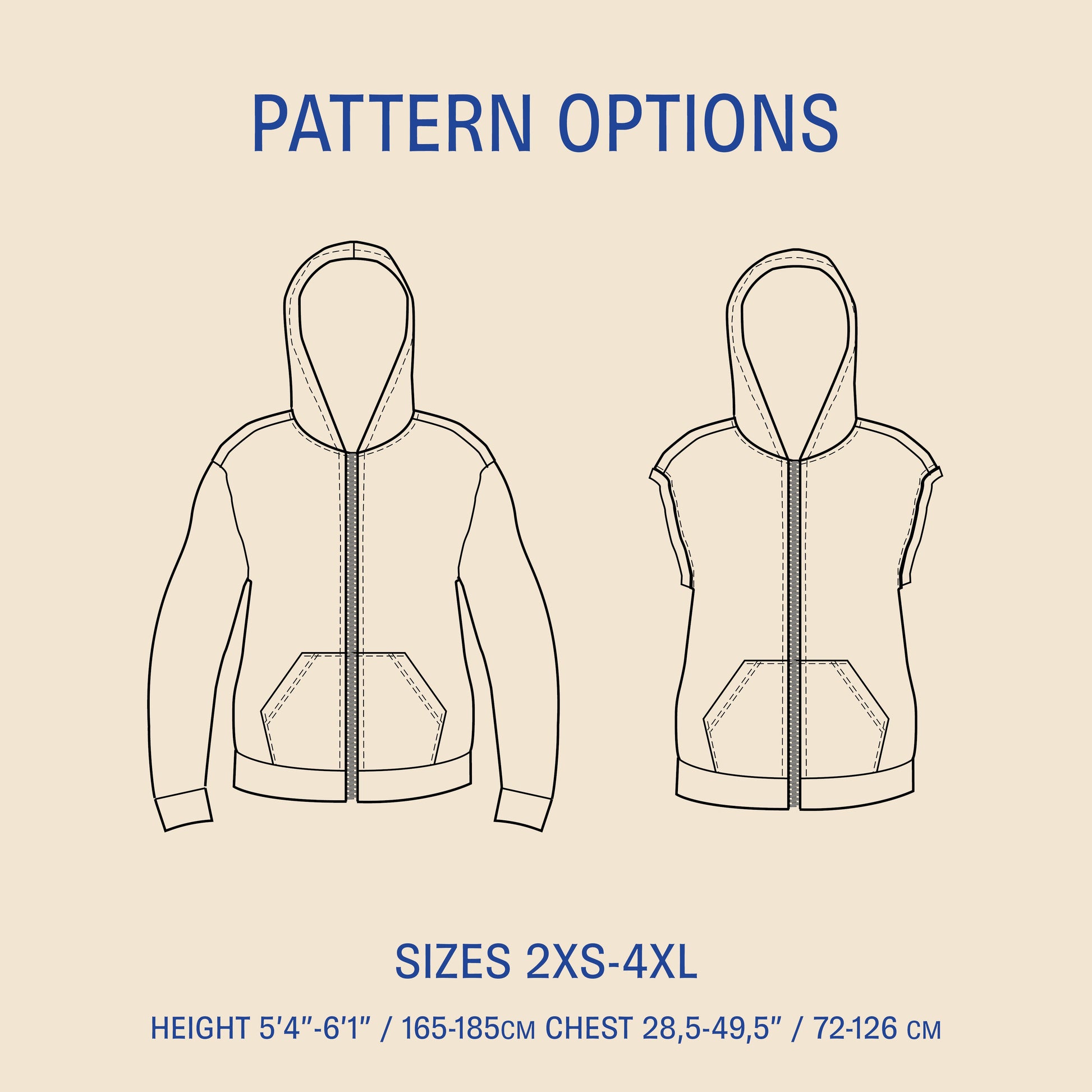 Zipper Hoodie Sewing Pattern - Unisex