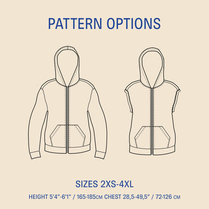 Zipper Hoodie Sewing Pattern - Unisex