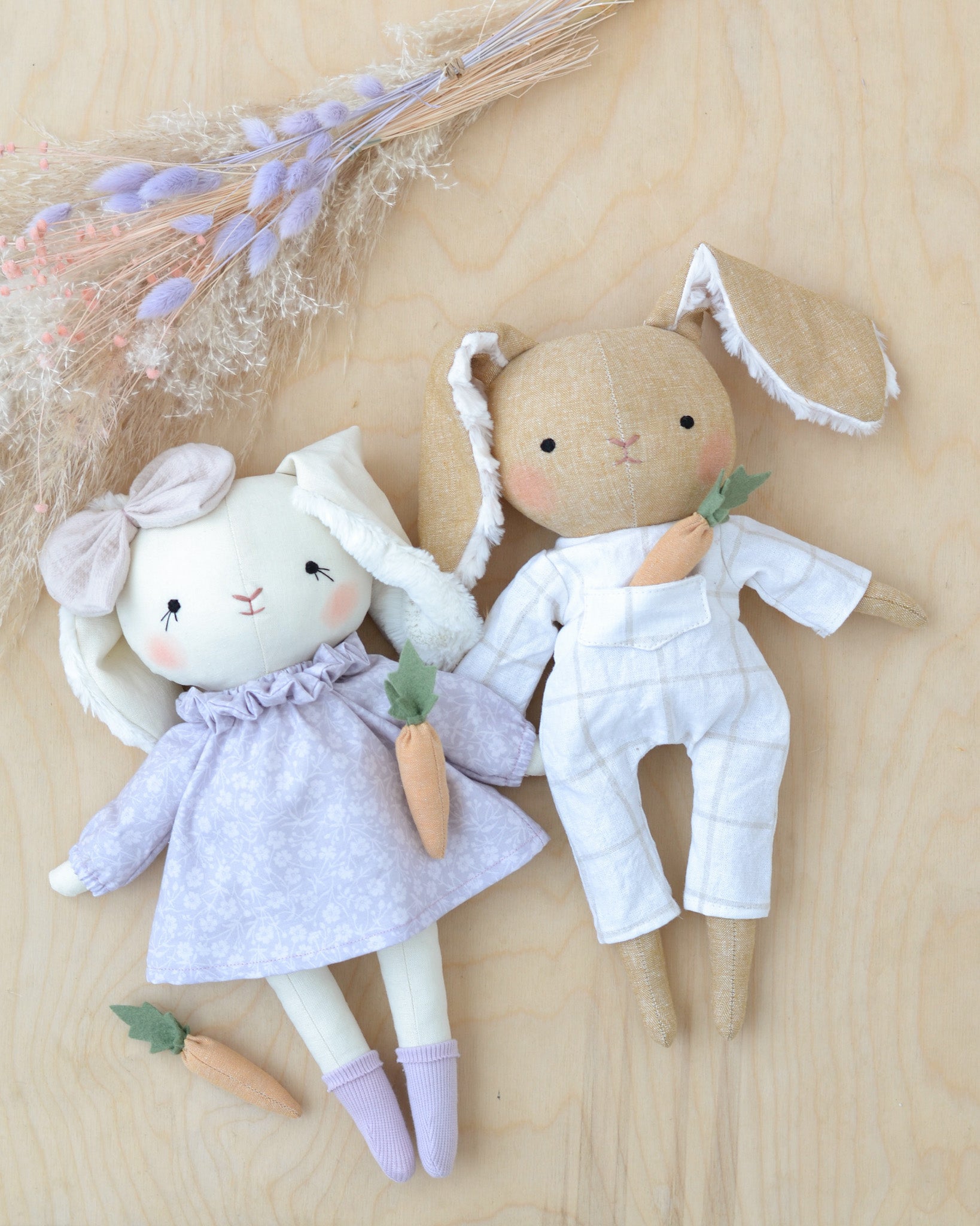 Bunny Doll Stuffed Animal Sewing Pattern + 2 outfits