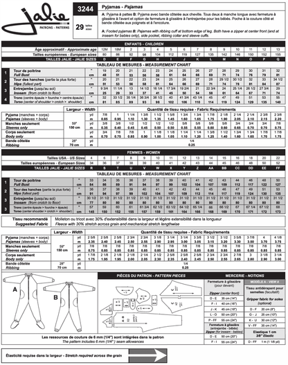 3244 // Footed pyjamas for men, women and children - Jalie