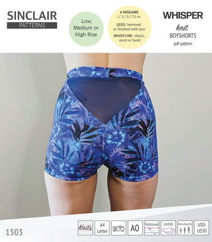 Whisper no front seam boyshorts with various inseams (PDF)
