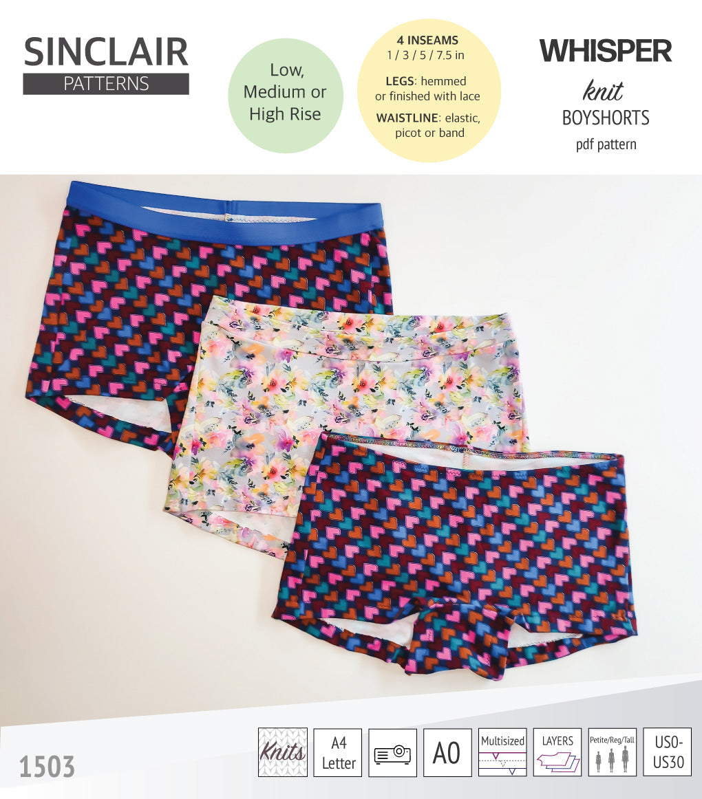 Whisper no front seam boyshorts with various inseams (PDF)