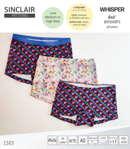 Whisper no front seam boyshorts with various inseams (PDF)