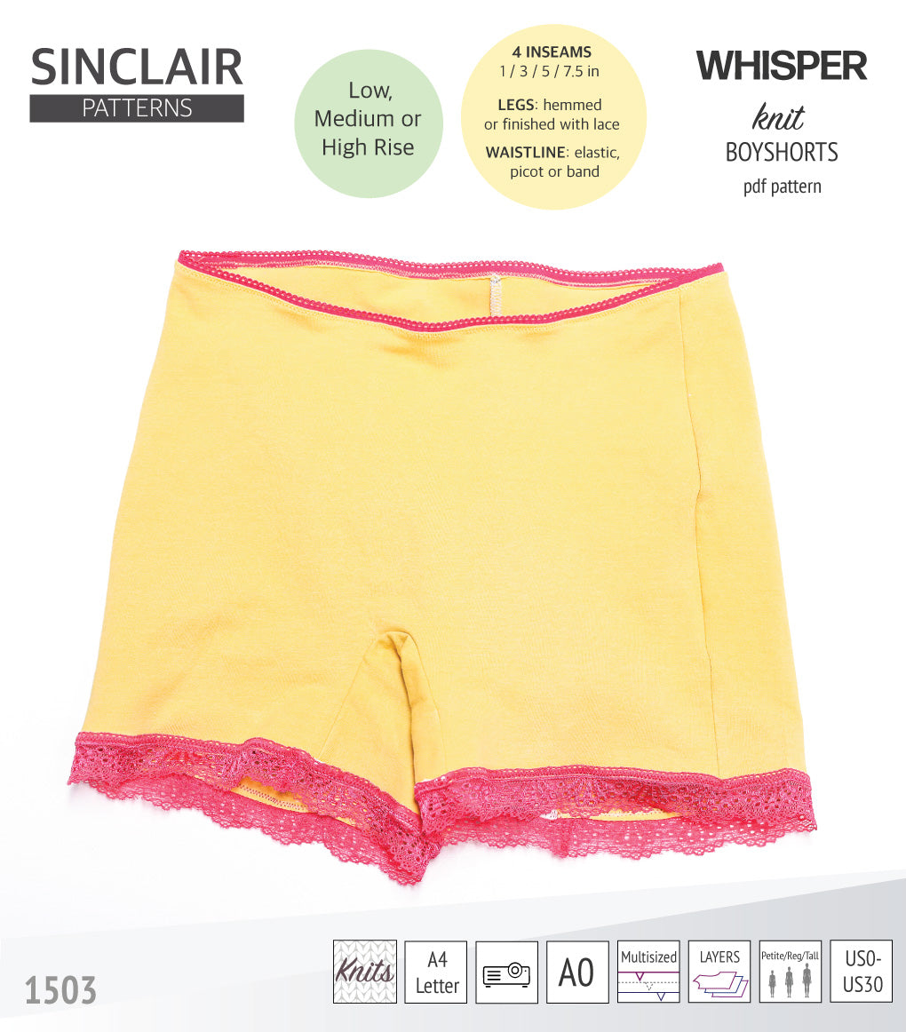 Whisper no front seam boyshorts with various inseams (PDF)