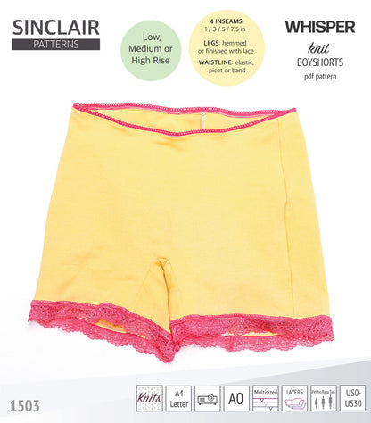 Whisper no front seam boyshorts with various inseams (PDF)