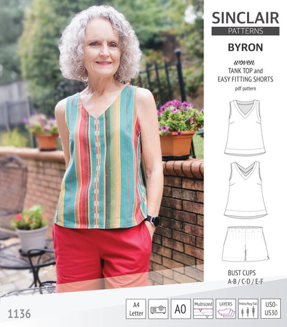 Byron v-neck tank top and easy fitting shorts set for woven fabrics  (PDF)