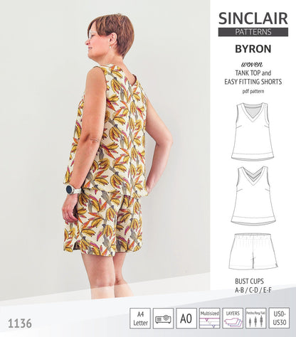 Byron v-neck tank top and easy fitting shorts set for woven fabrics  (PDF)