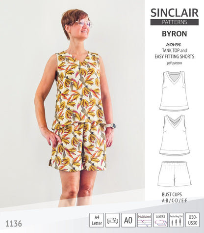 Byron v-neck tank top and easy fitting shorts set for woven fabrics  (PDF)