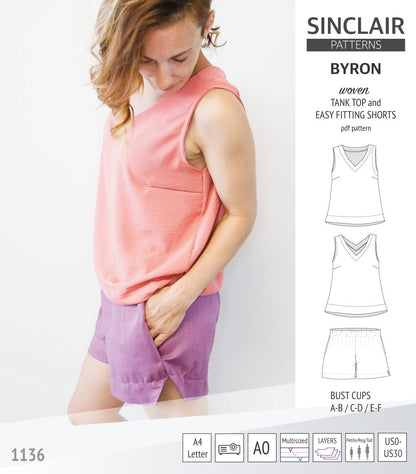 Byron v-neck tank top and easy fitting shorts set for woven fabrics  (PDF)