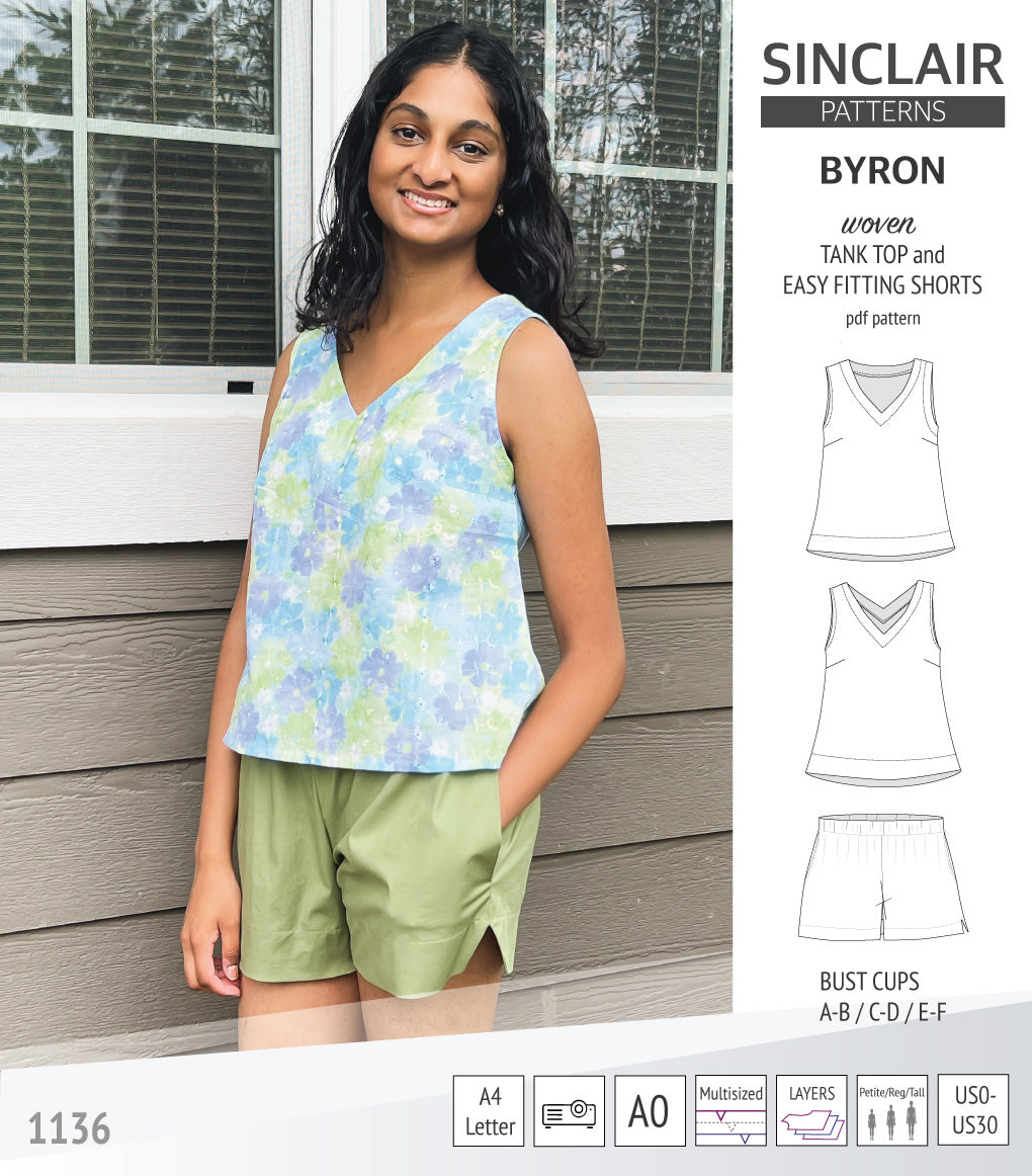 Byron v-neck tank top and easy fitting shorts set for woven fabrics  (PDF)