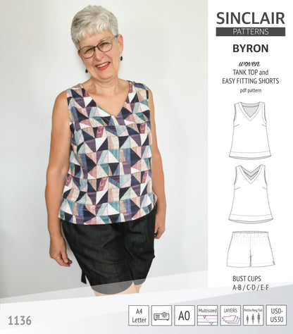 Byron v-neck tank top and easy fitting shorts set for woven fabrics  (PDF)