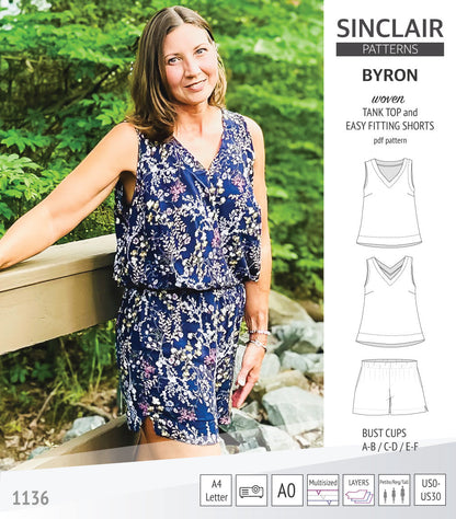 Byron v-neck tank top and easy fitting shorts set for woven fabrics  (PDF)