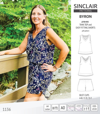 Byron v-neck tank top and easy fitting shorts set for woven fabrics  (PDF)