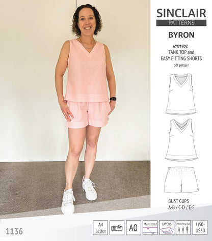 Byron v-neck tank top and easy fitting shorts set for woven fabrics  (PDF)