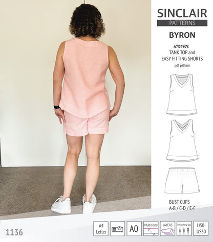 Byron v-neck tank top and easy fitting shorts set for woven fabrics  (PDF)
