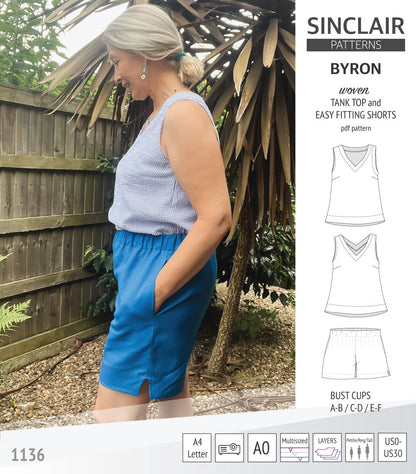 Byron v-neck tank top and easy fitting shorts set for woven fabrics  (PDF)