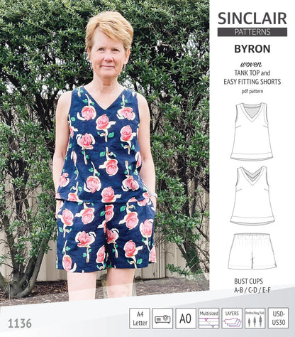 Byron v-neck tank top and easy fitting shorts set for woven fabrics  (PDF)