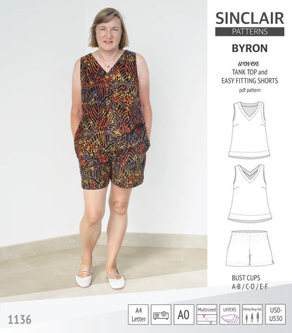Byron v-neck tank top and easy fitting shorts set for woven fabrics  (PDF)