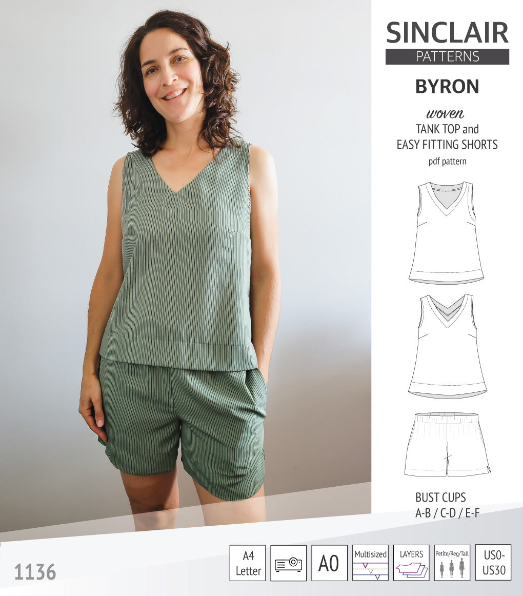 Byron v-neck tank top and easy fitting shorts set for woven fabrics  (PDF)